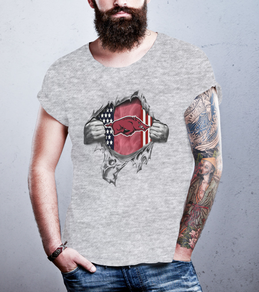 Arkansas Razorbacks American Flag Ripped T-Shirt