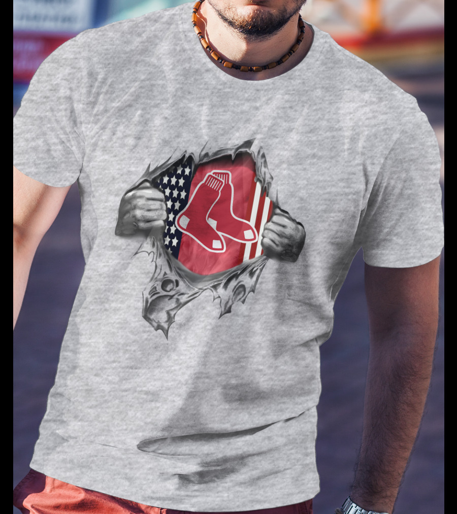 Boston Red Sox American Flag Sox Logo Rip T-Shirt