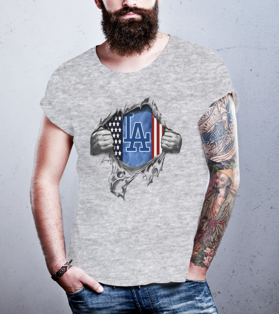 Los Angeles Dodgers American Flag Rip T-Shirt