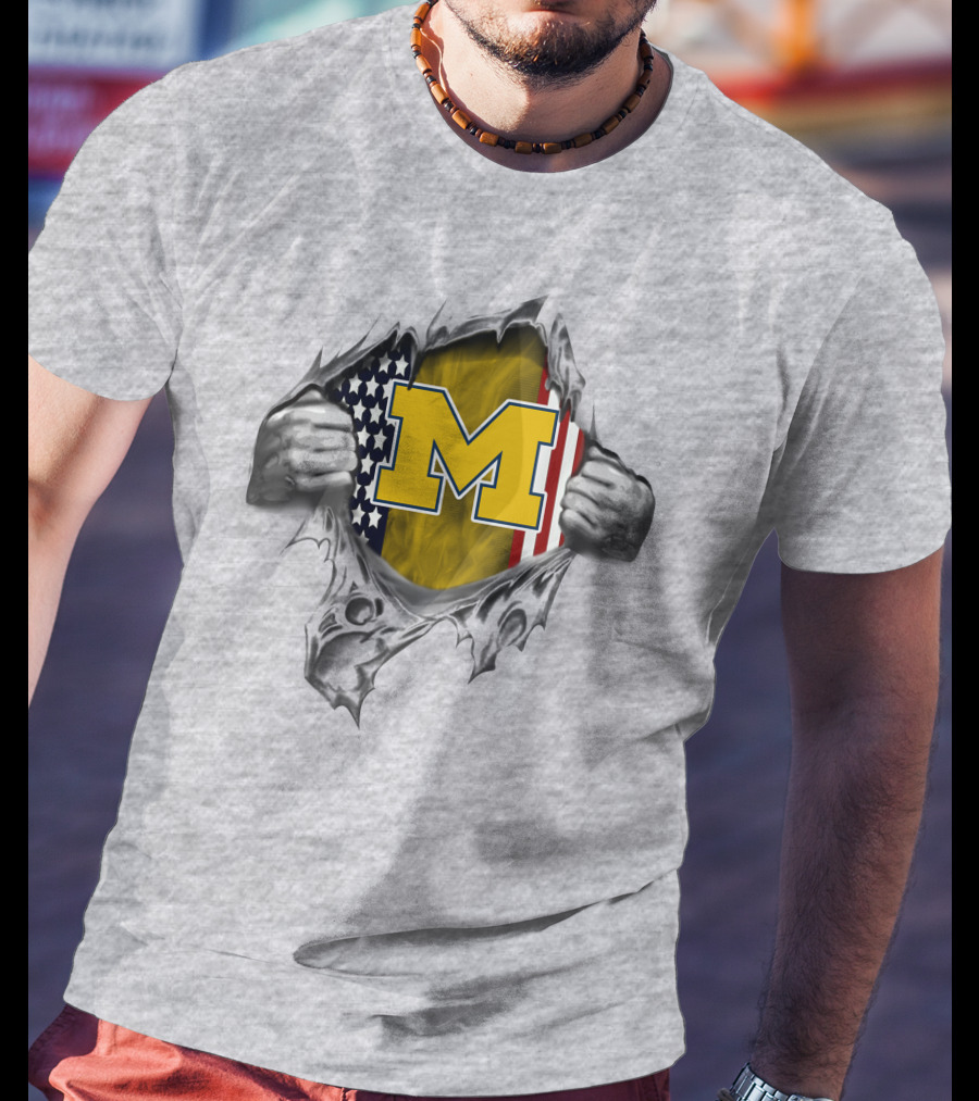 Michigan Wolverines American Flag Ripped T-Shirt