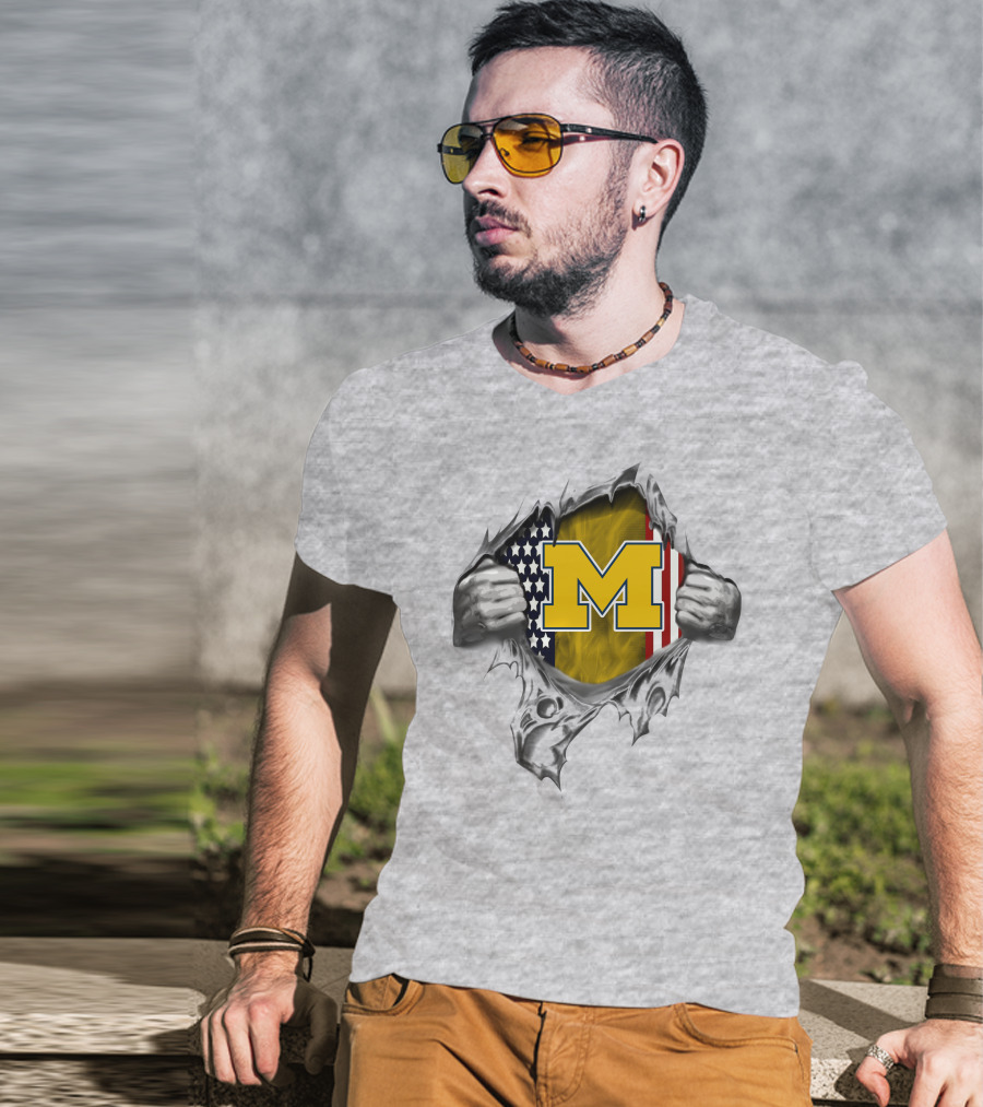 Michigan Wolverines American Flag Ripped T-Shirt