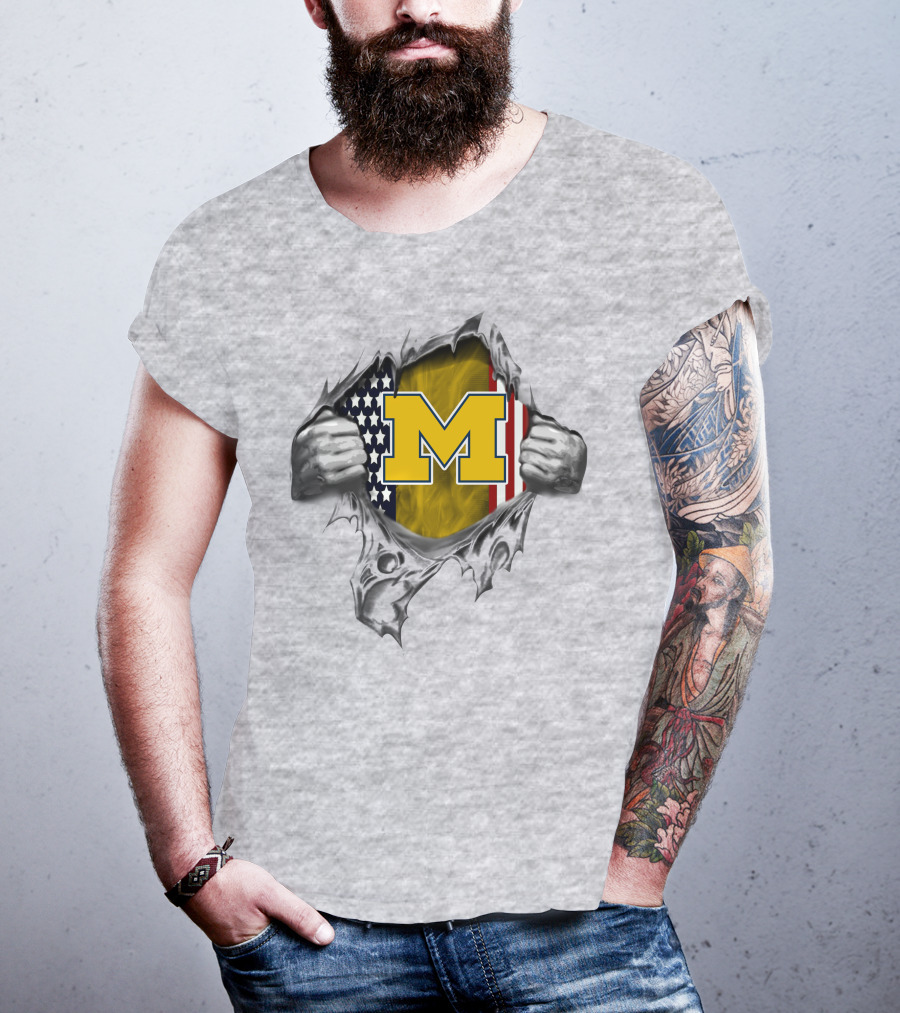 Michigan Wolverines American Flag Ripped T-Shirt