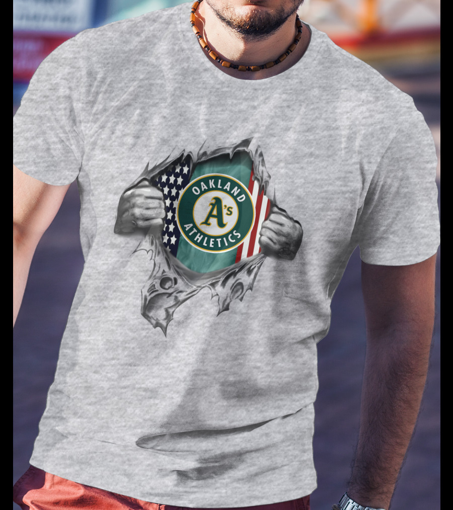 Oakland Athletics American Flag Ripped Hands T-Shirt