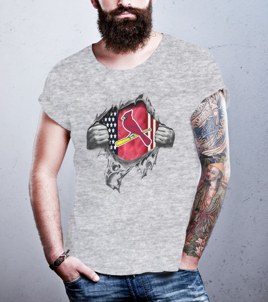 St Louis Cardinals American Flag Rip Chest T-Shirt