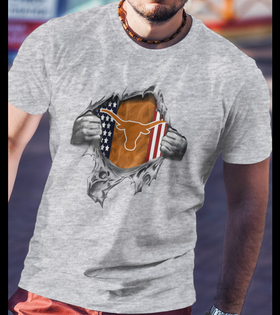 Texas Longhorns American Flag Ripped T-Shirt