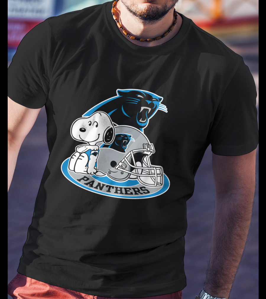 Snoopy Hugging Carolina Panthers Helmet With Team T-Shirt