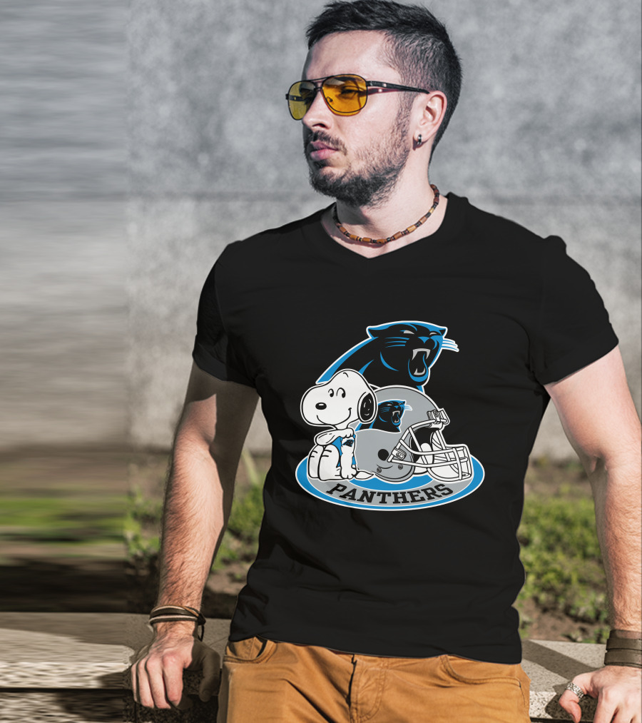 Snoopy Hugging Carolina Panthers Helmet With Team T-Shirt