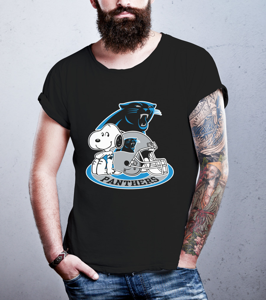 Snoopy Hugging Carolina Panthers Helmet With Team T-Shirt