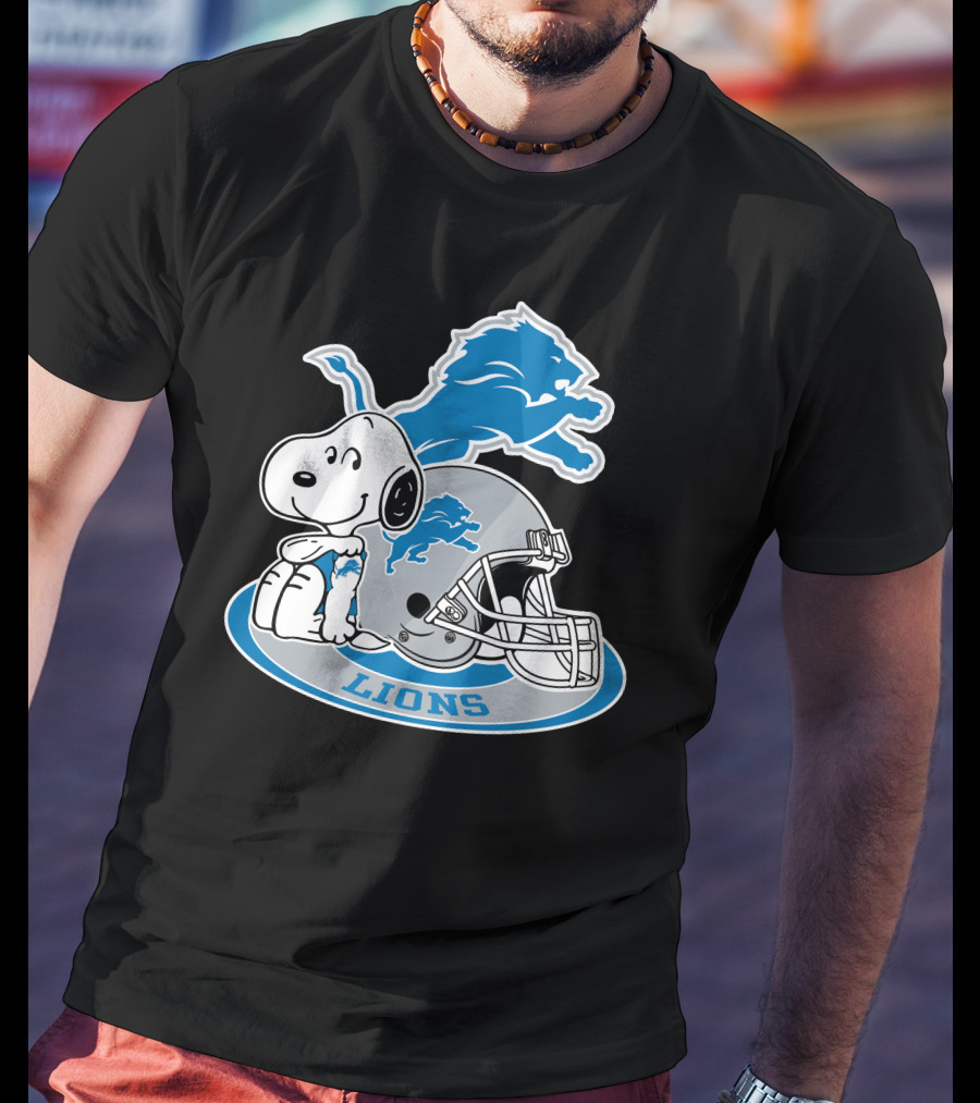 Detroit Lions Snoopy Helmet Nfl Team Logo Peanuts Featured T-Shirt