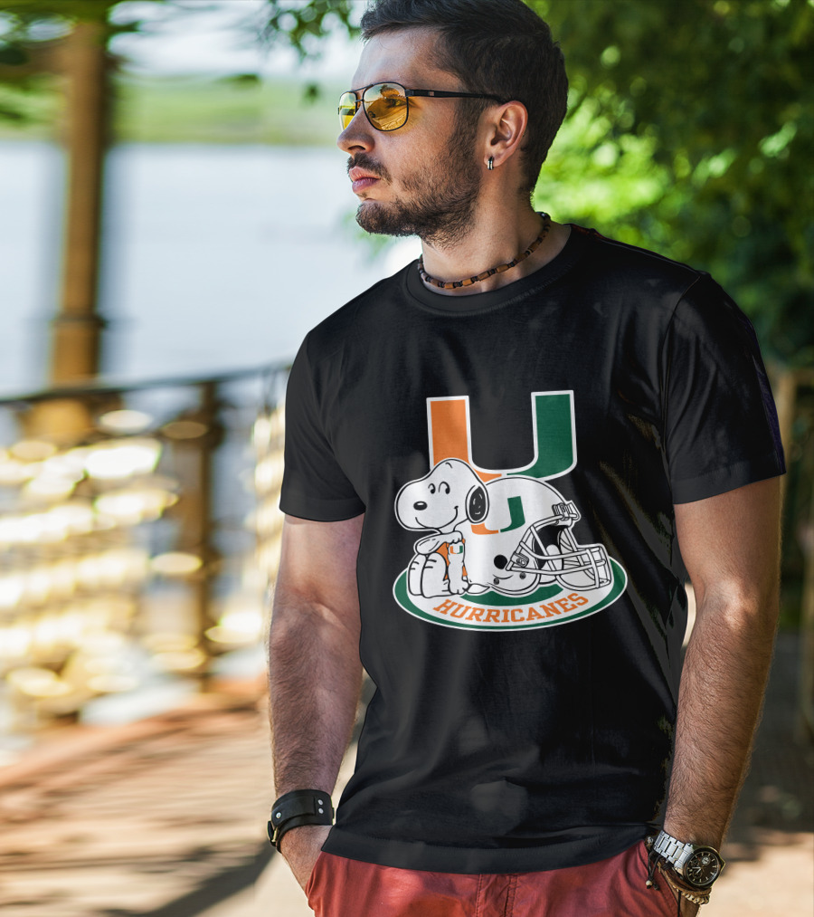 Miami Hurricanes Snoopy U Logo Helmet T-Shirt