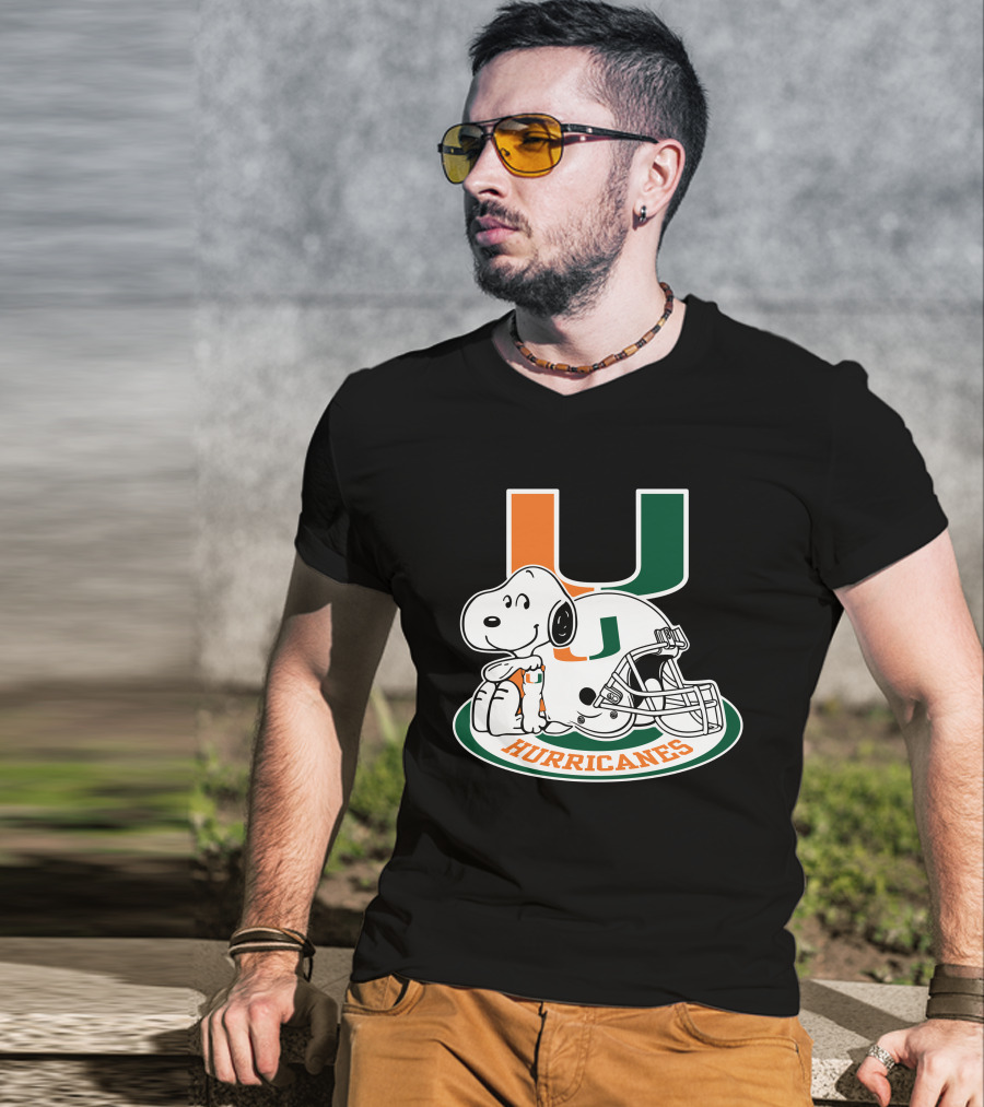 Miami Hurricanes Snoopy U Logo Helmet T-Shirt