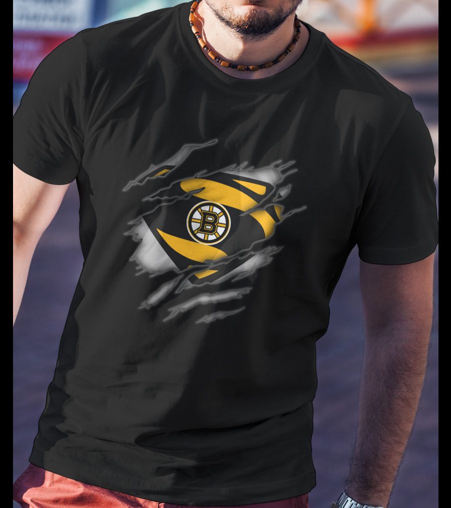 Boston Bruins Superman Logo Dynamic Tear T-Shirt