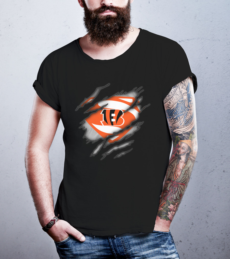 Cincinnati Bengals Superman Logo Ripped T-Shirt