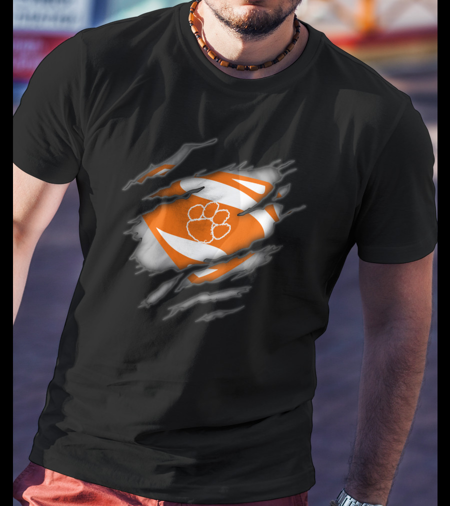 Clemson Tigers Logo Superman Ripped Chest T-Shirt