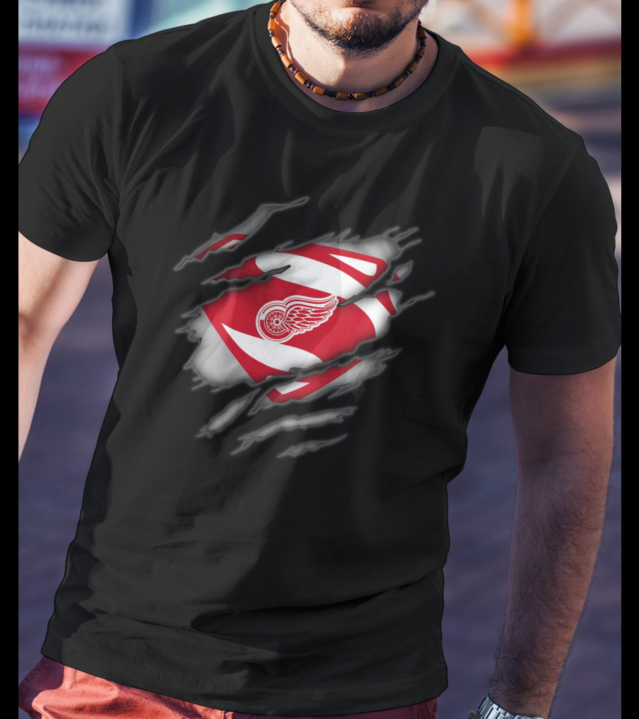 Detroit Red Wings Hockey Superman Logo Fusion T-Shirt