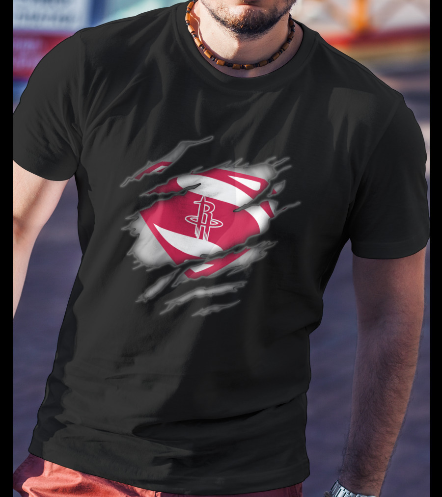 Houston Rockets Logo Superman Symbol Rip Claw Marks T-Shirt