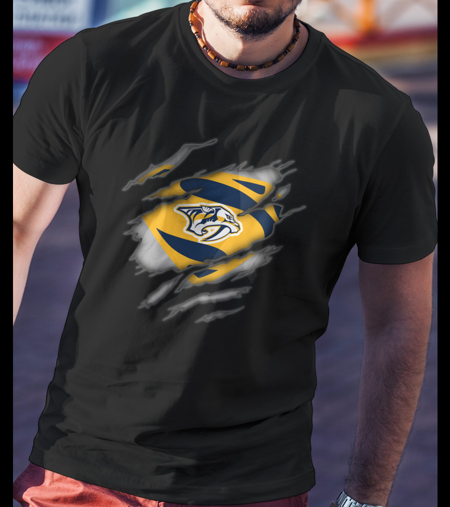 Nashville Predators Rip Through Logo Superhero Style T-Shirt