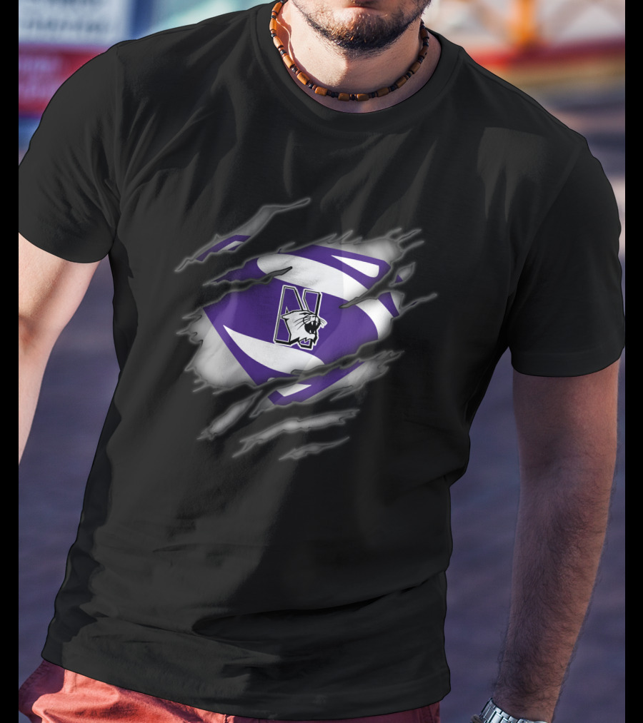 Northwestern Wildcats Claw Rip Superman T-Shirt