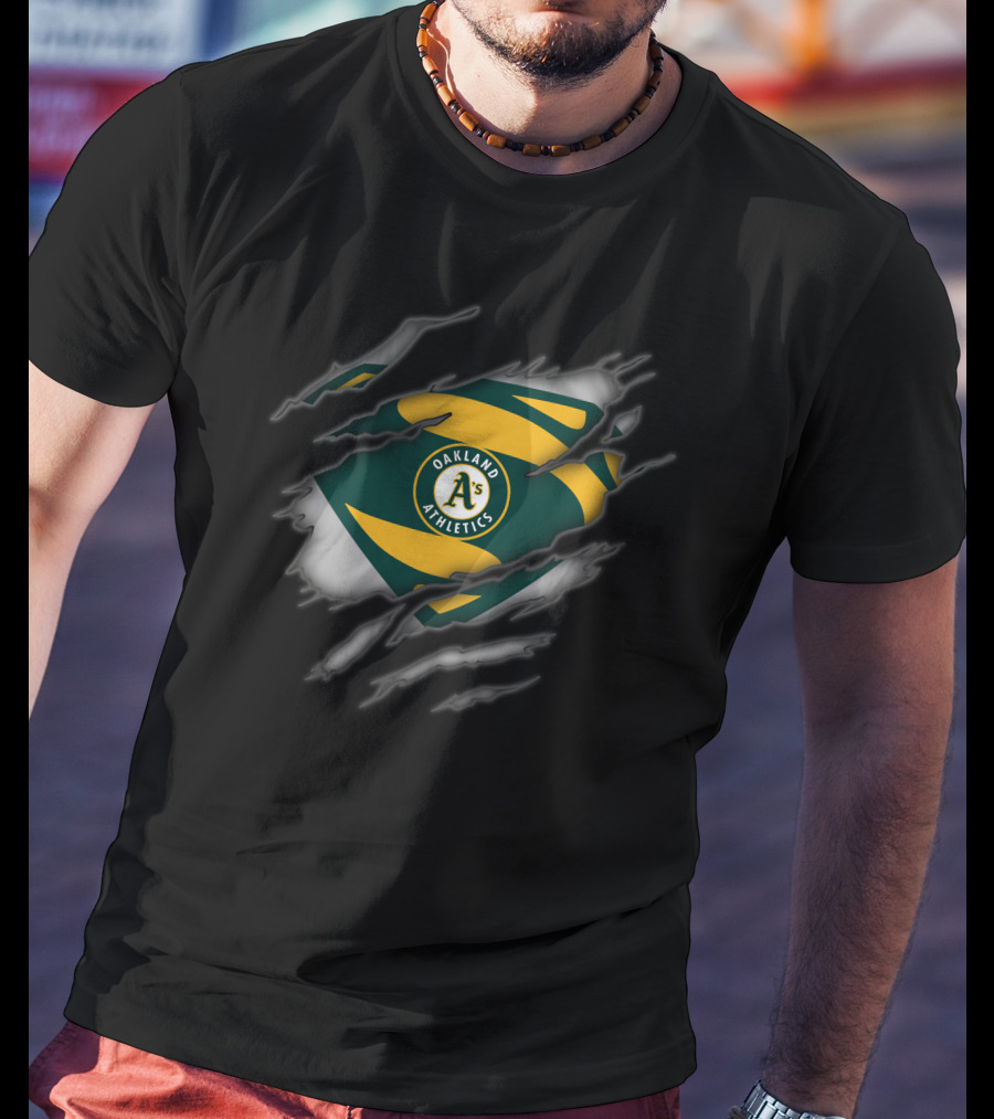 Oakland Athletics Logo Inside Superman Style Ripped Chest T-Shirt