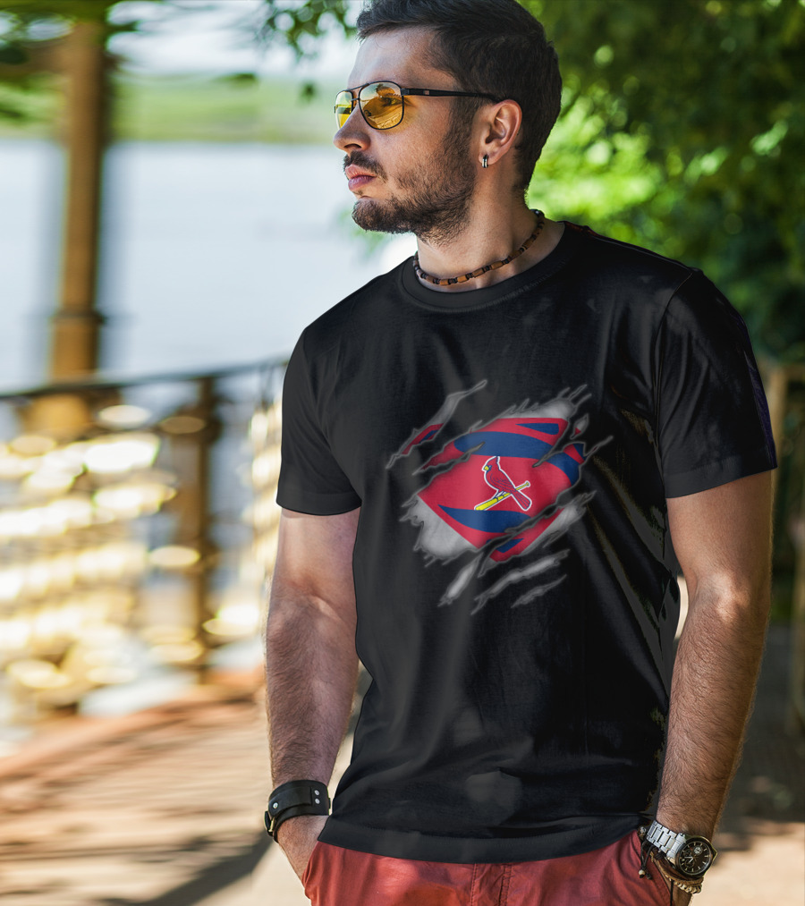 St Louis Cardinals Superman Logo With Torn Suit T-Shirt