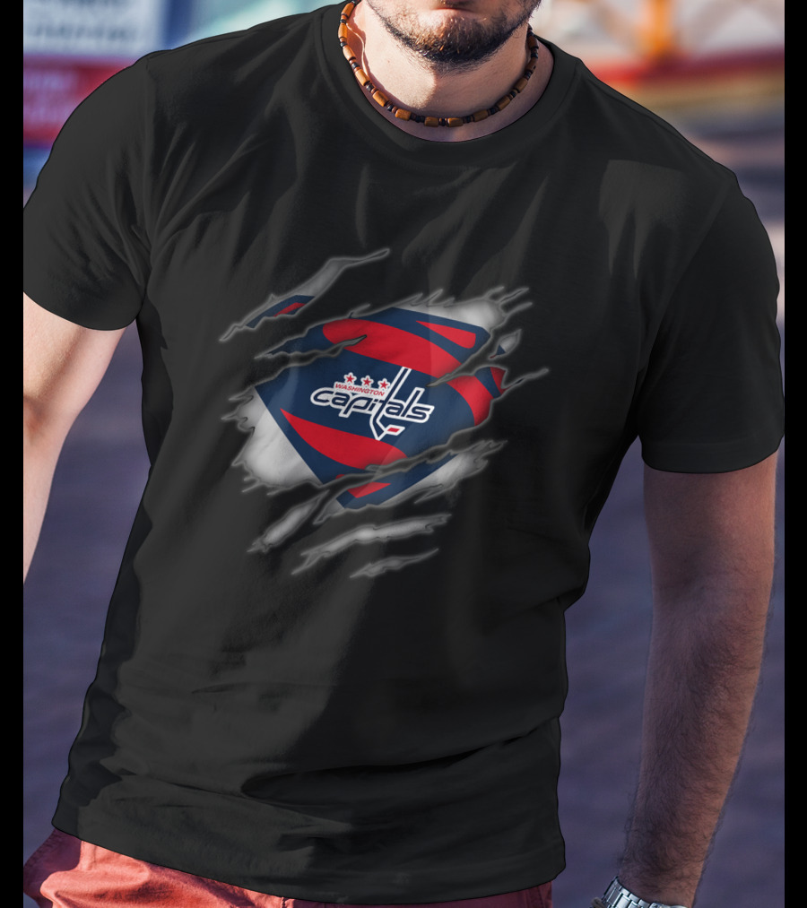 Washington Capitals Crest With Superman Ripped Effect T-Shirt