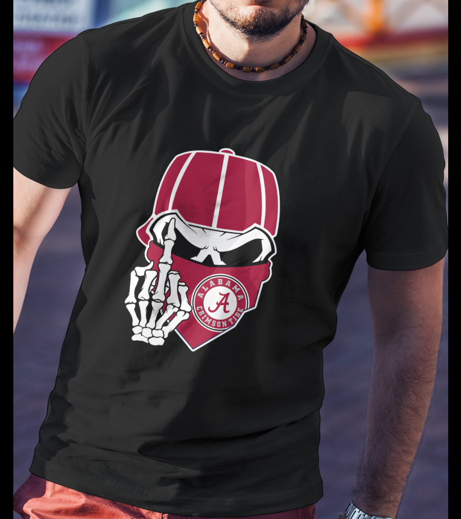 Alabama Crimson Tide Skull Bandana Skeleton Hand T-Shirt