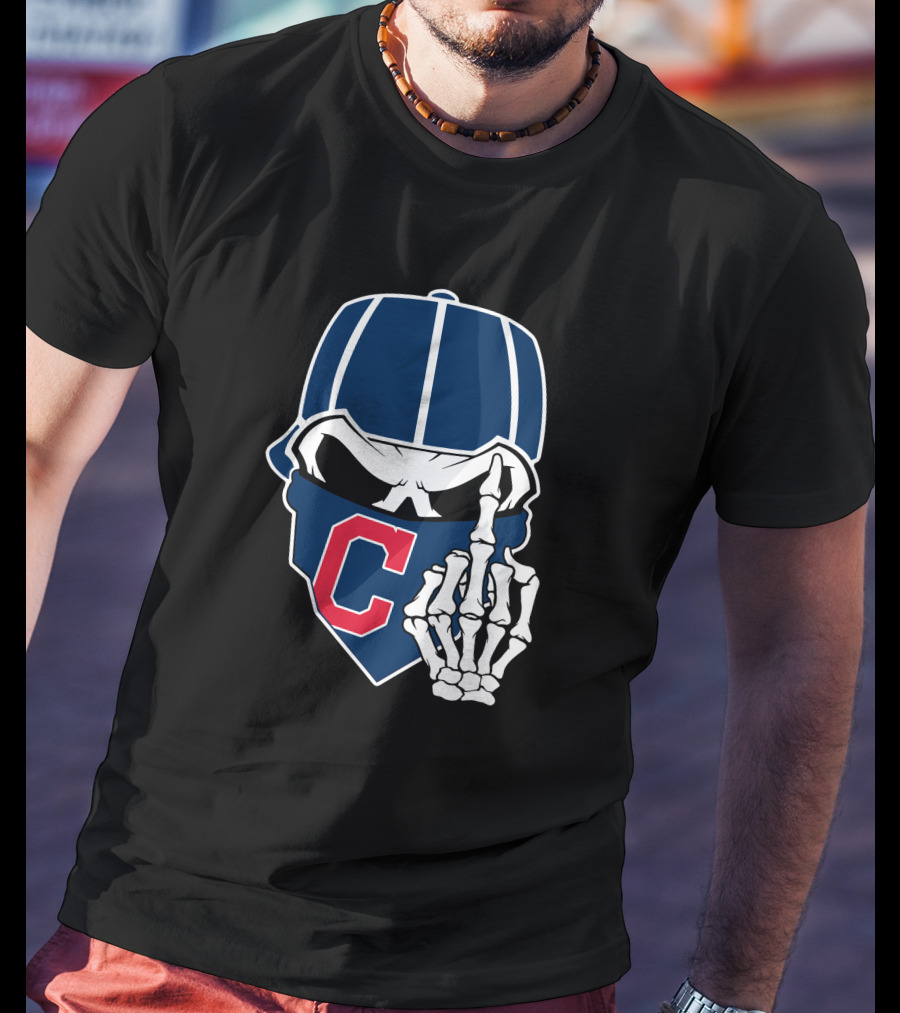 Retro Cleveland Indians Skull With Skeleton Hand And C T-Shirt