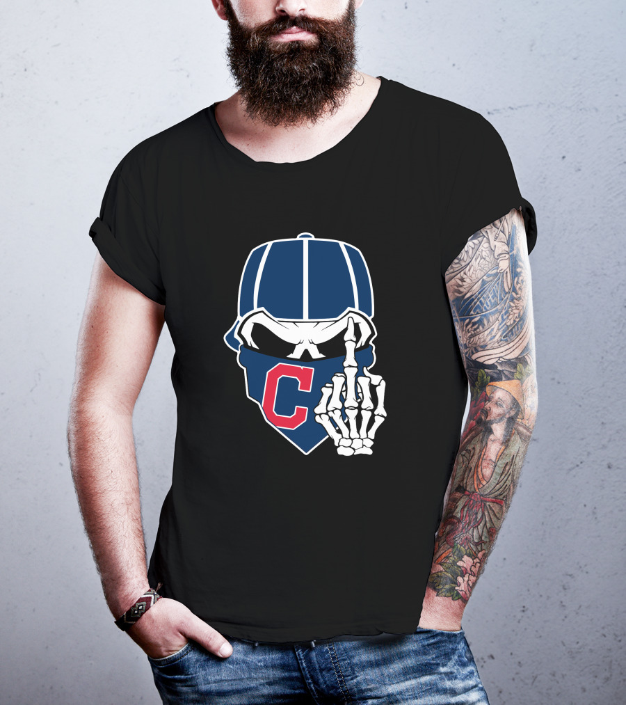 Retro Cleveland Indians Skull With Skeleton Hand And C T-Shirt