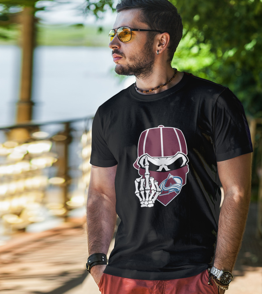 Colorado Avalanche Skeleton Middle Finger Bandana Cap T-Shirt