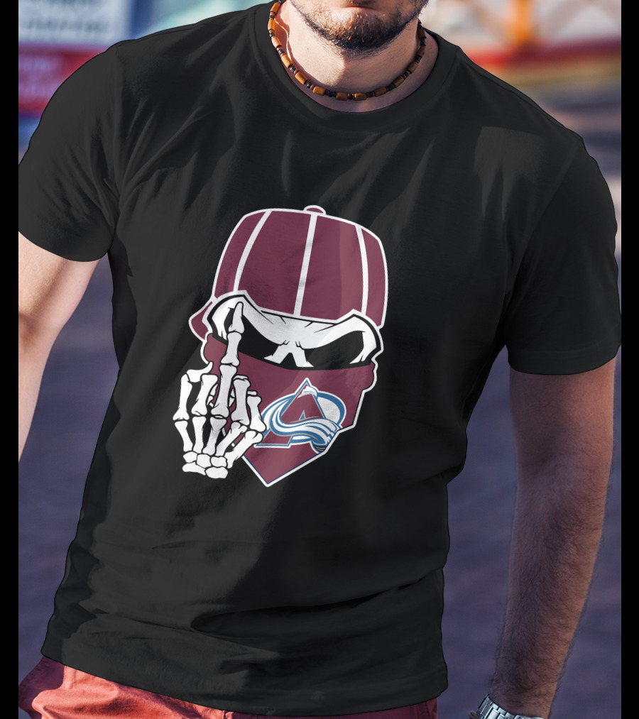 Colorado Avalanche Skeleton Middle Finger Bandana Cap T-Shirt