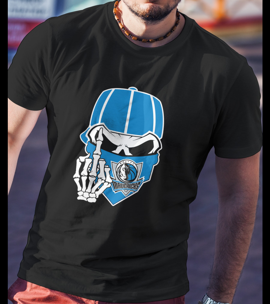 Dallas Mavericks Skull Bandana Skeleton Hand T-Shirt