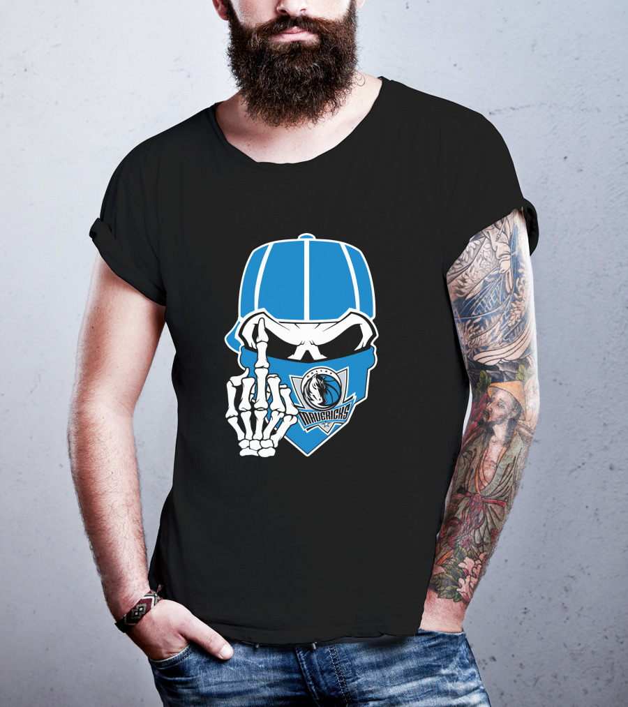 Dallas Mavericks Skull Bandana Skeleton Hand T-Shirt