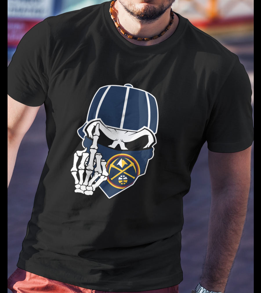 Denver Nuggets Skull Bandana Skeleton Hand T-Shirt
