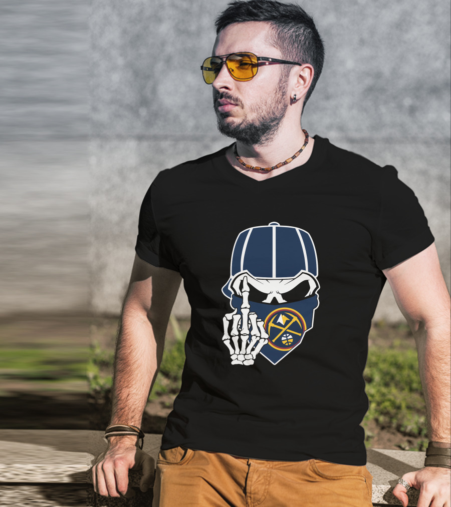 Denver Nuggets Skull Bandana Skeleton Hand T-Shirt