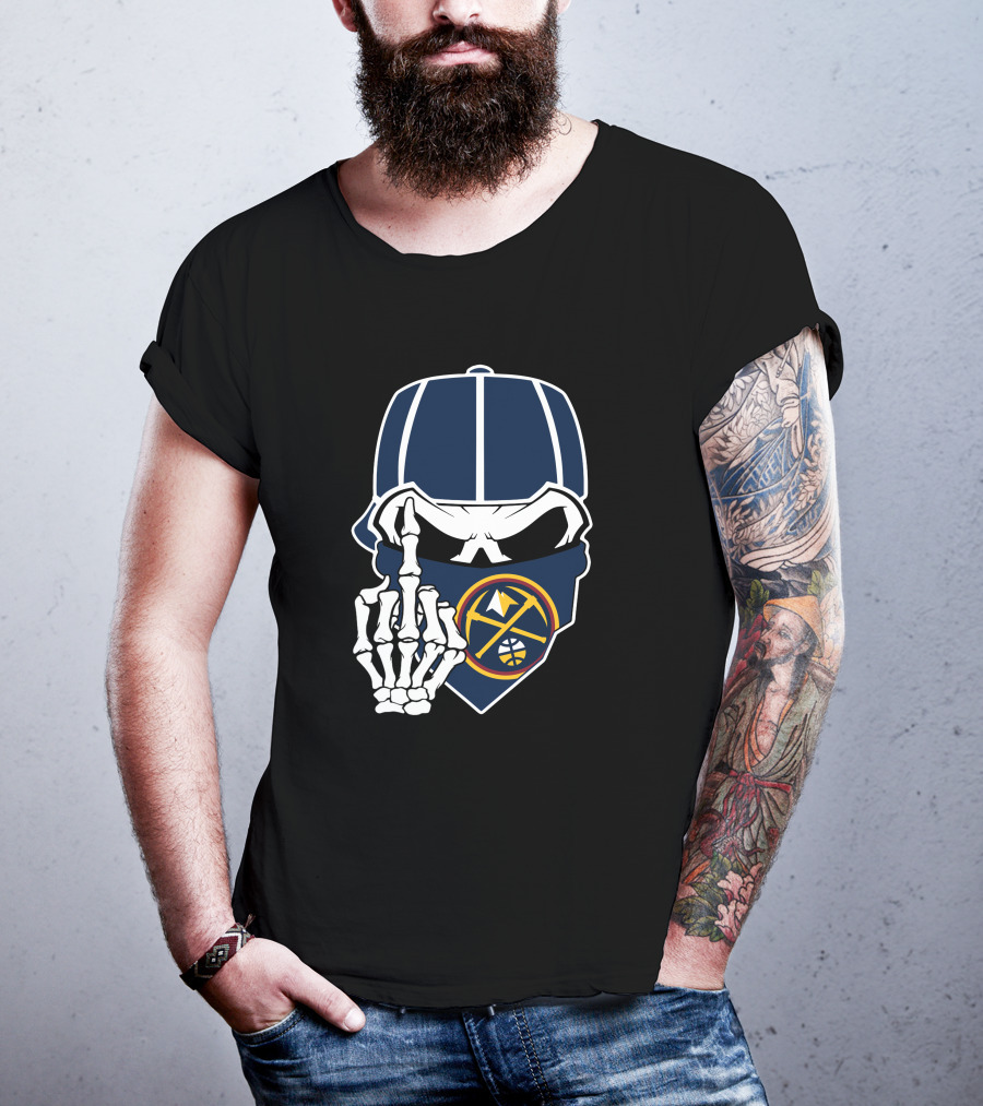 Denver Nuggets Skull Bandana Skeleton Hand T-Shirt