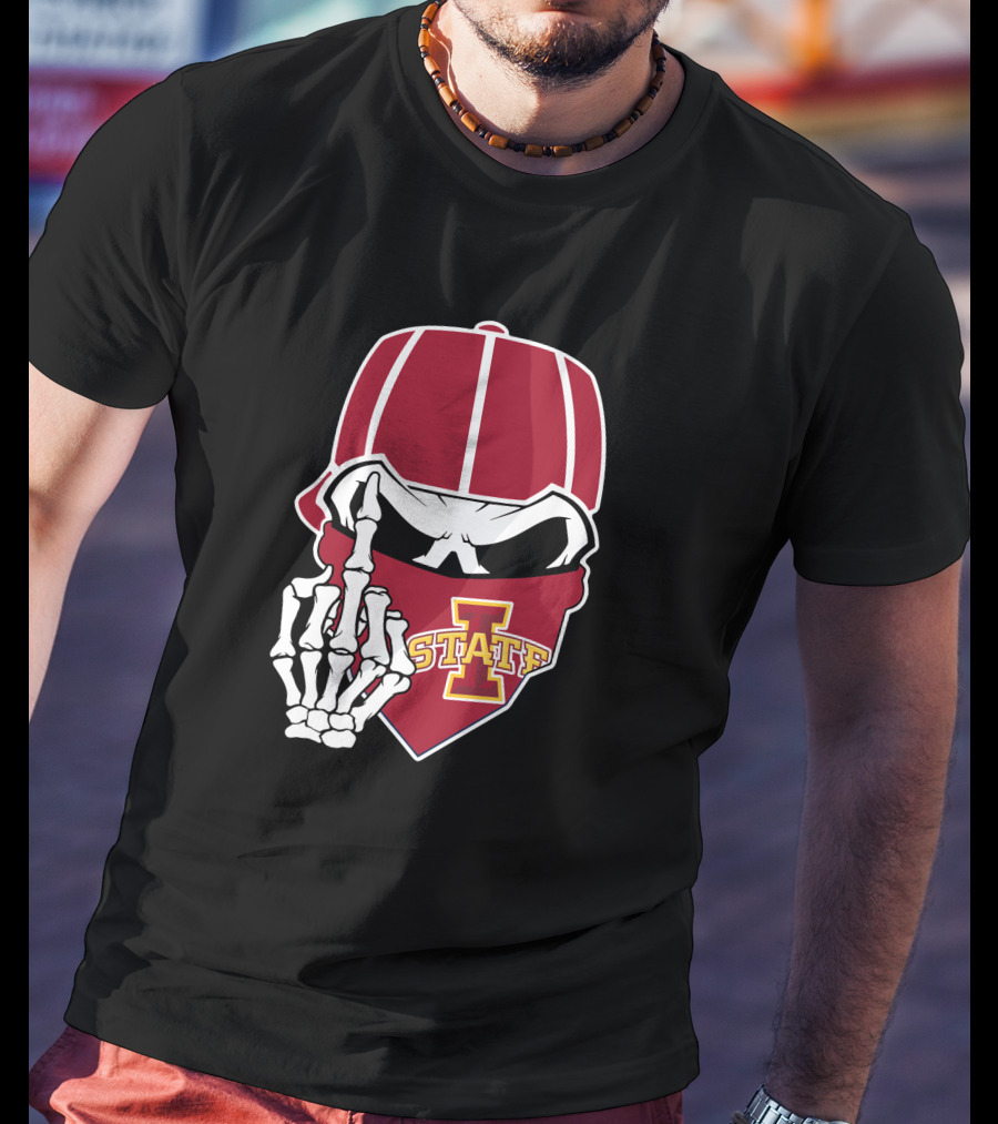 Iowa State Cyclones Skull Bandana Skeleton Hand Gesture T-Shirt