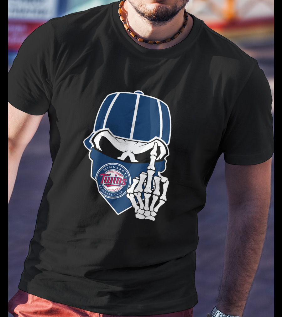 Minnesota Twins Baseball Club Skull With Skeleton Hand Symbol T-Shirt