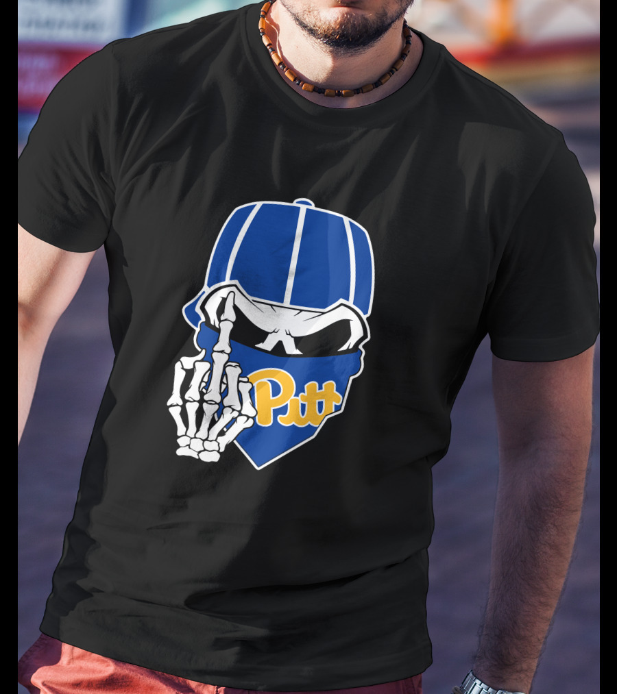 Pitt Panthers Skull Skeleton Hand T-Shirt