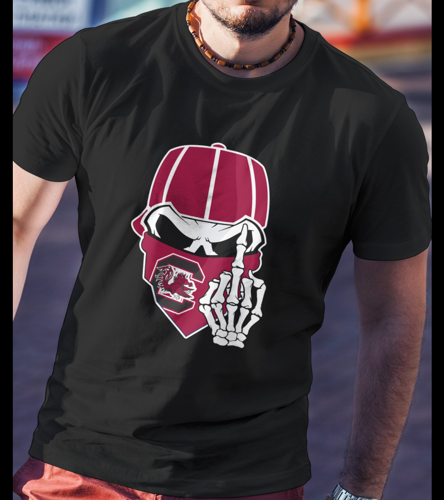 South Carolina Gamecocks Skull Bandana Skeleton Hand T-Shirt