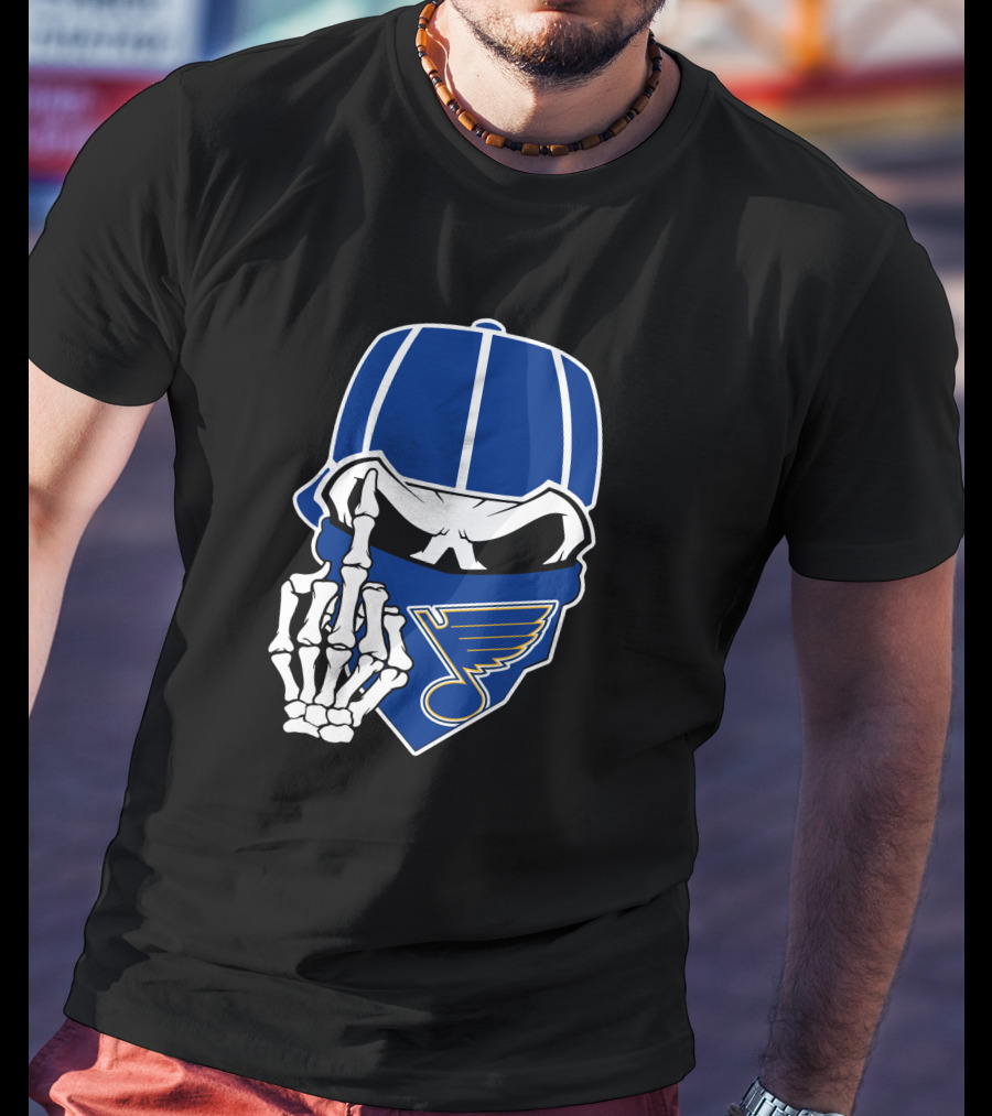 St Louis Blues Skull Skeleton Hand Bandana T-Shirt