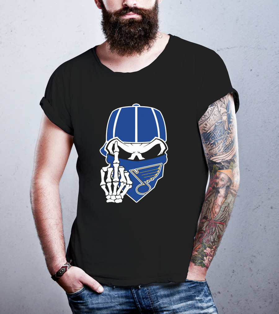 St Louis Blues Skull Skeleton Hand Bandana T-Shirt