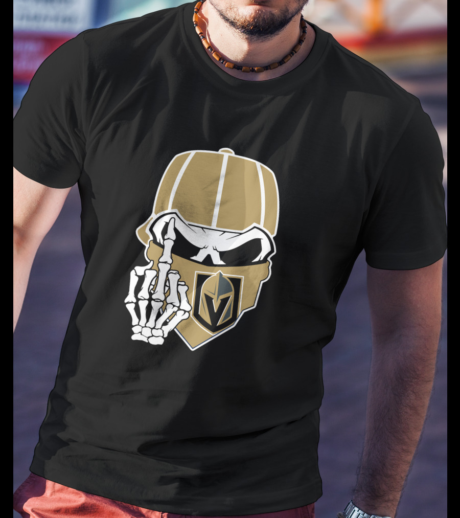 Vegas Golden Knights Skull Skeleton Middle Finger T-Shirt