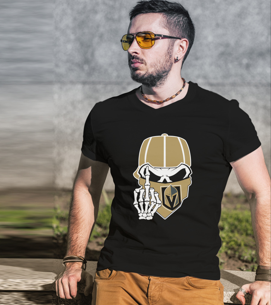 Vegas Golden Knights Skull Skeleton Middle Finger T-Shirt