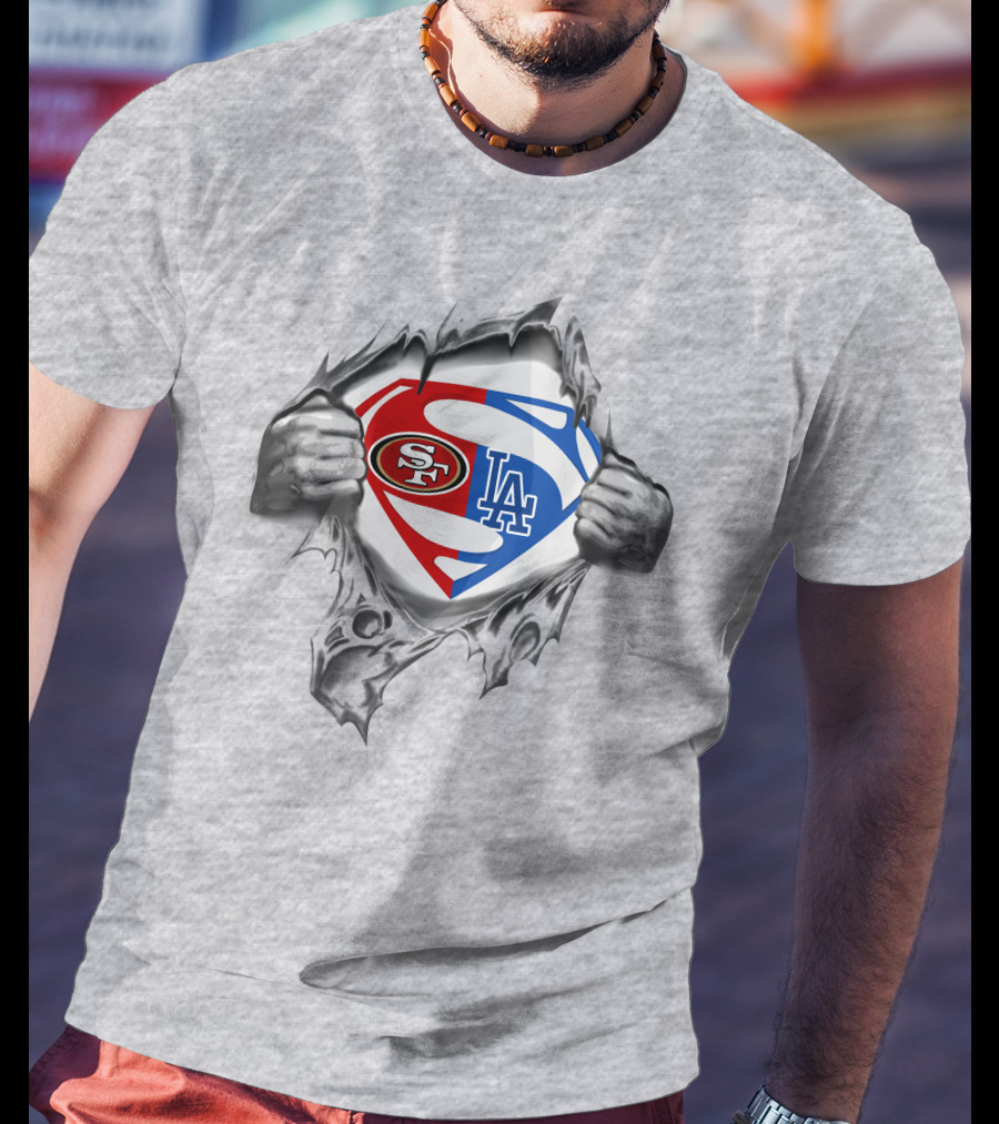 Sf 49ers La Dodgers Superman Logo Crossover T-Shirt