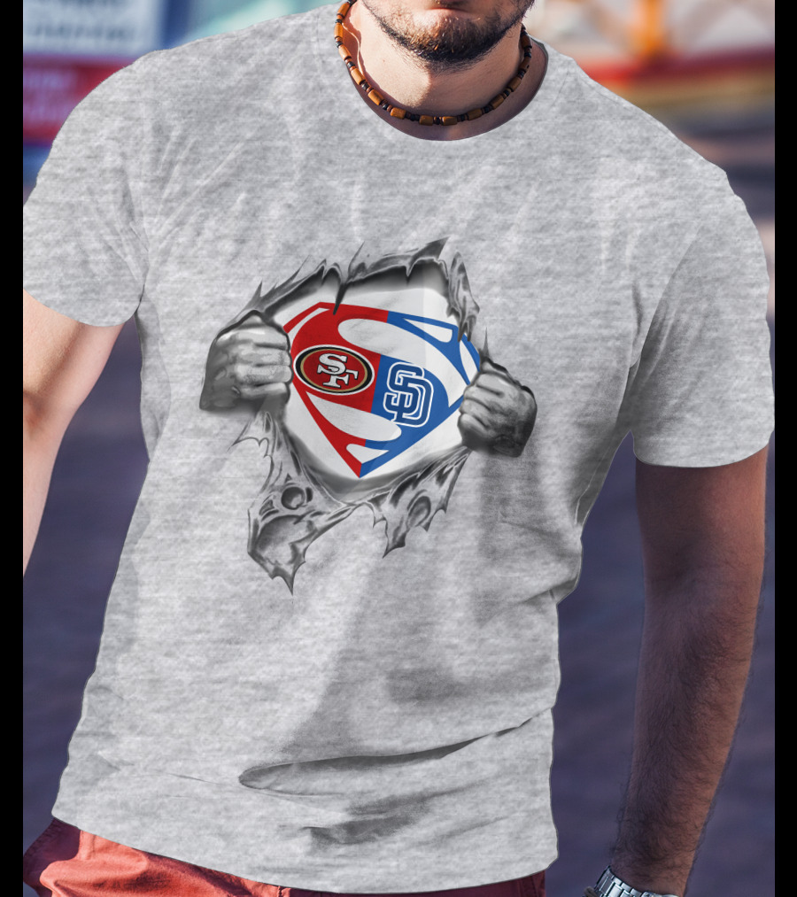 49ers San Diego Padres Superman Logo Tear Superhero Crossover T-Shirt