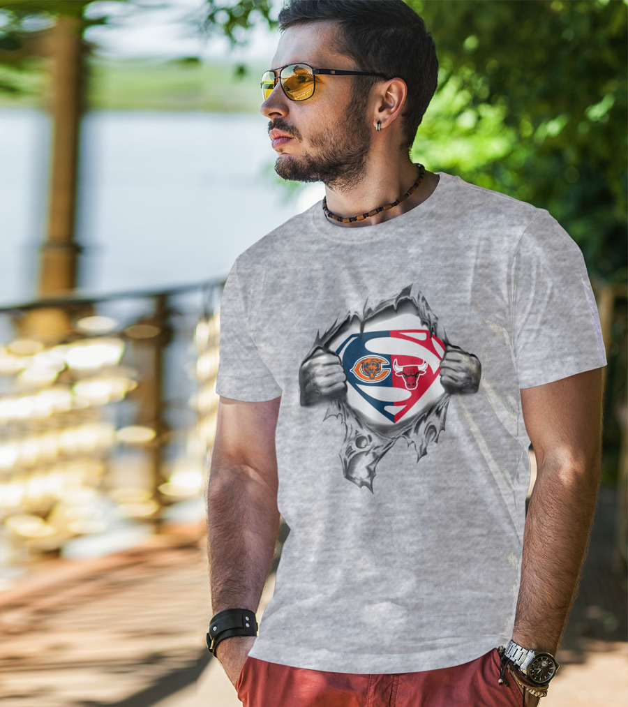 Chicago Bears Bulls Superman Emblem Crossover T-Shirt