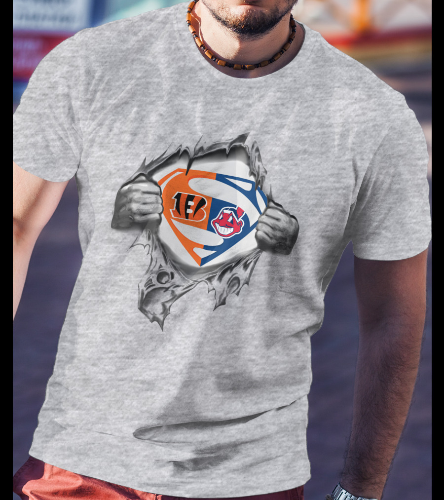 Bengals Cleveland Indians Superman Logo Combination T-Shirt