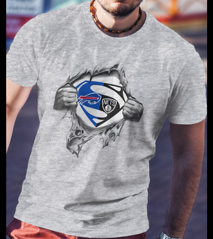 Buffalo Bills Brooklyn Nets Superman Logo Mashup T-Shirt