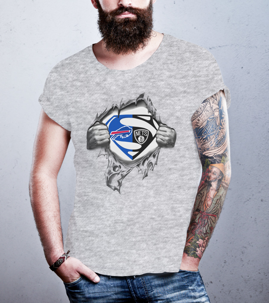 Buffalo Bills Brooklyn Nets Superman Logo Mashup T-Shirt