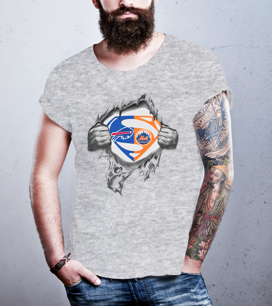 Buffalo Bills New York Mets Superman Logo Crossover T-Shirt